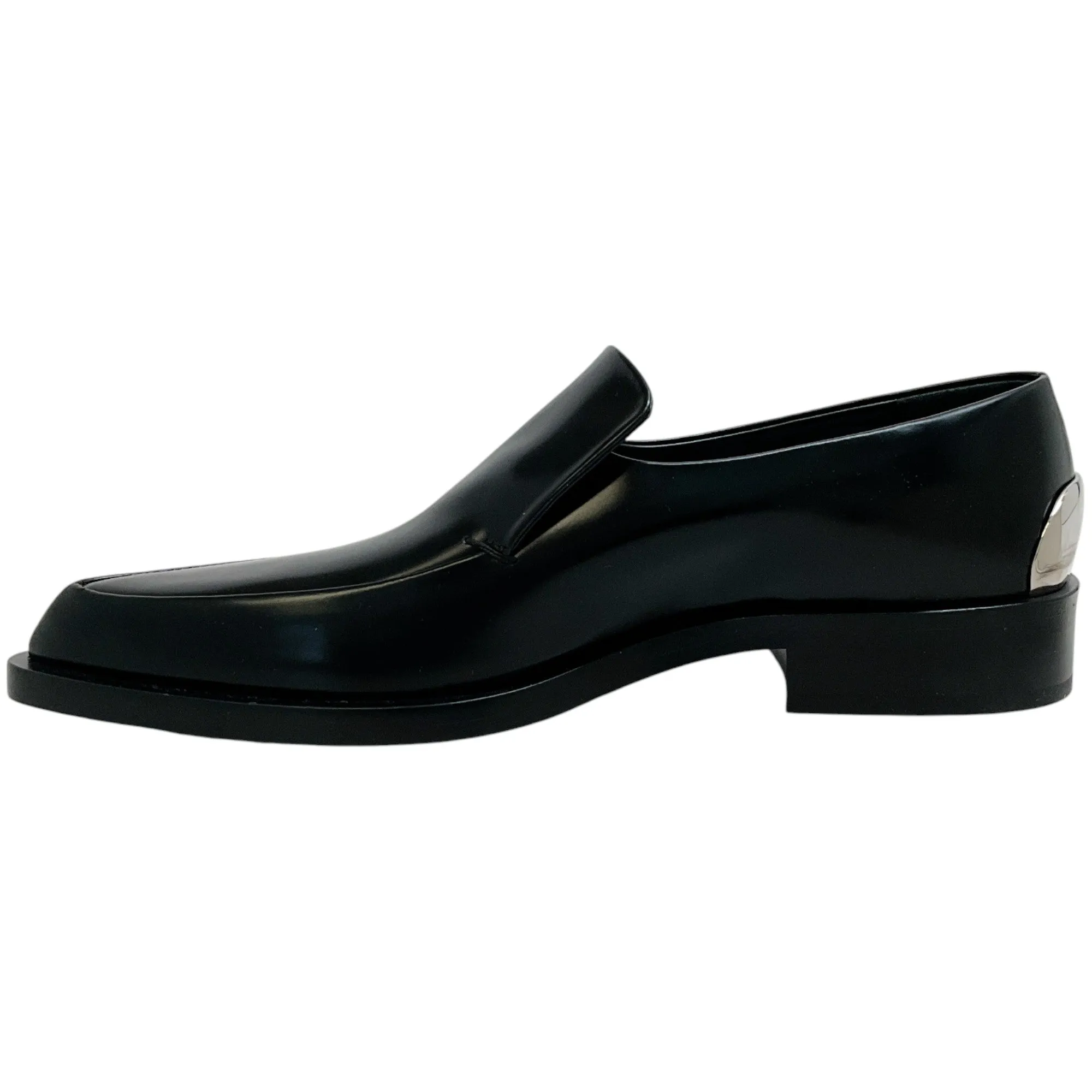 Jil Sander Black Box Leather Loafers with Silver Detail