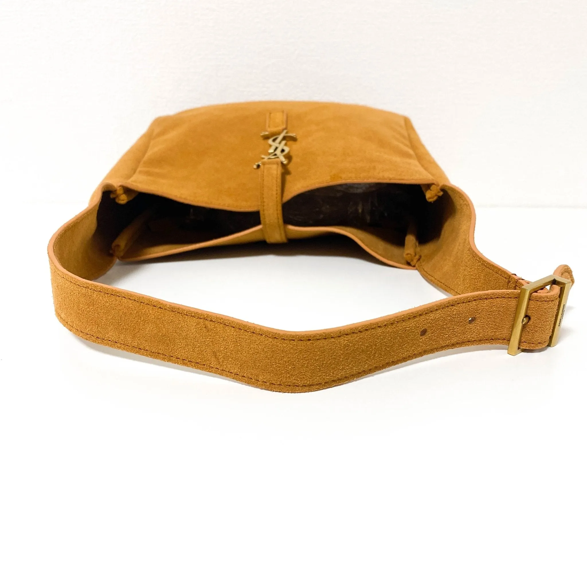 Le 5 à 7 Supple Small Suede Shoulder Bag Caramel Brown
