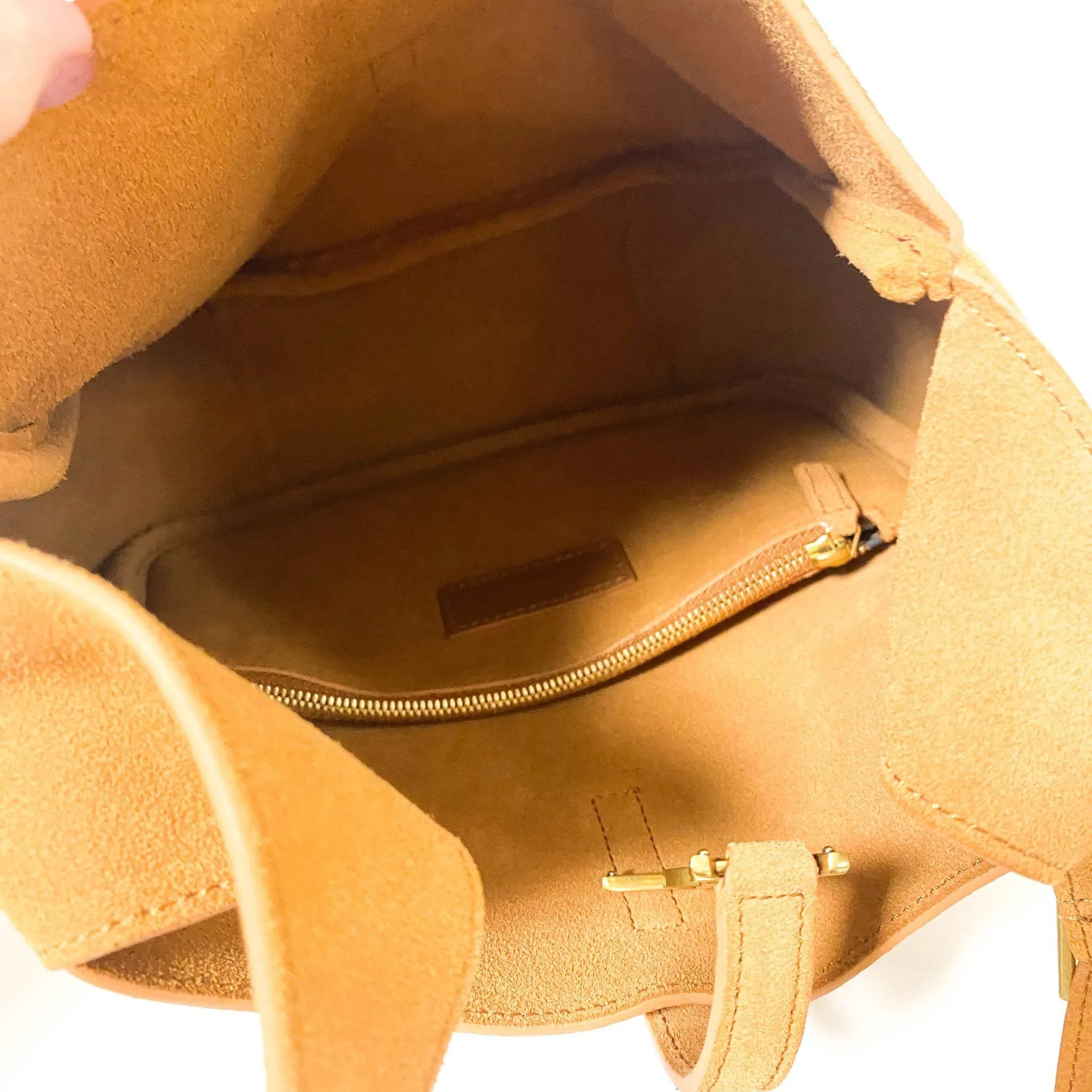 Le 5 à 7 Supple Small Suede Shoulder Bag Caramel Brown