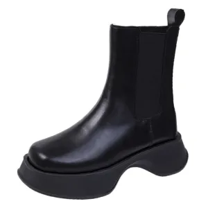 Leather Platform Ankle Boots with Side Zipper