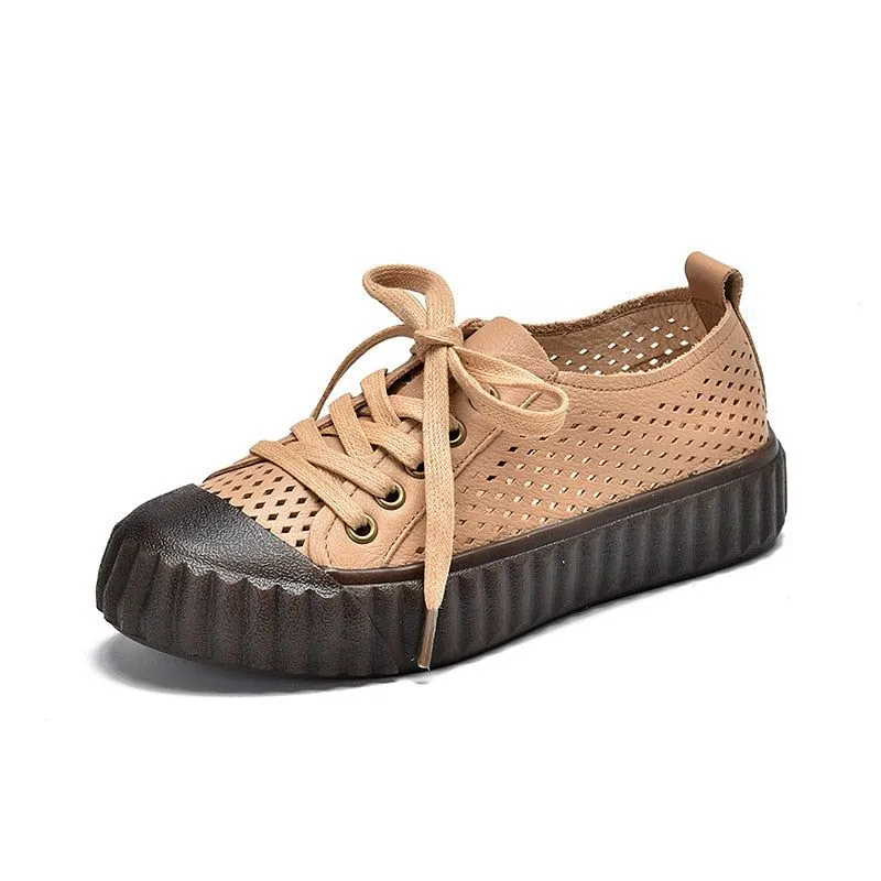 Leather Women's Casual Shoes LGCSS03 Flat Biscuit Toe Layer Sneakers