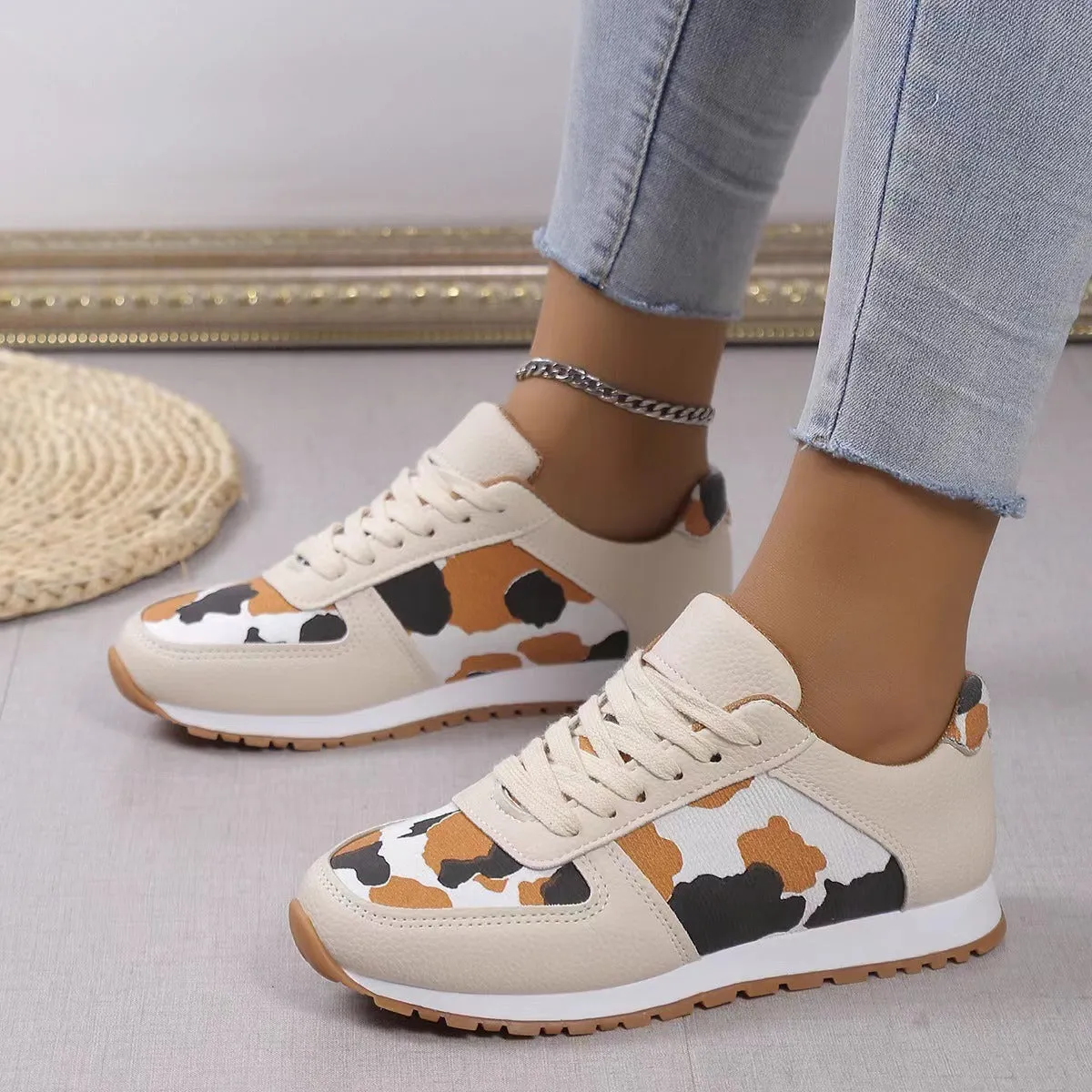 Leopard Print Lace-Up Shoes