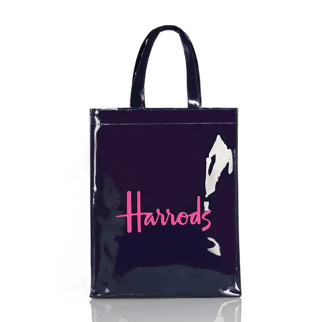 London Style PVC Reusable Shopping Bag Women's Bag Eco Friendly Small Signature Shopper Bag Waterproof Handbag Shoulder Bag