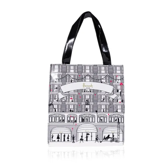 London Style PVC Reusable Shopping Bag Women's Bag Eco Friendly Small Signature Shopper Bag Waterproof Handbag Shoulder Bag