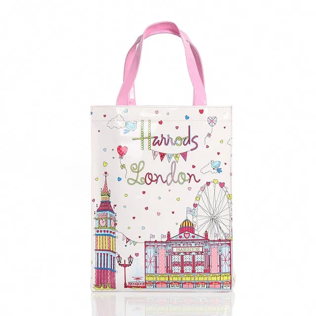 London Style PVC Reusable Shopping Bag Women's Bag Eco Friendly Small Signature Shopper Bag Waterproof Handbag Shoulder Bag
