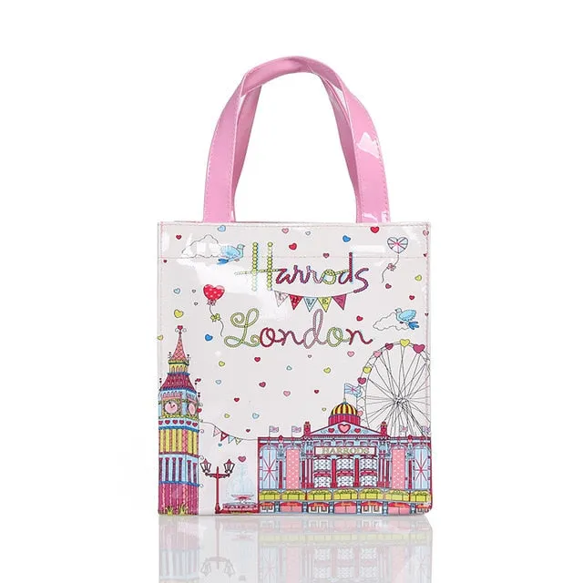 London Style PVC Reusable Shopping Bag Women's Bag Eco Friendly Small Signature Shopper Bag Waterproof Handbag Shoulder Bag