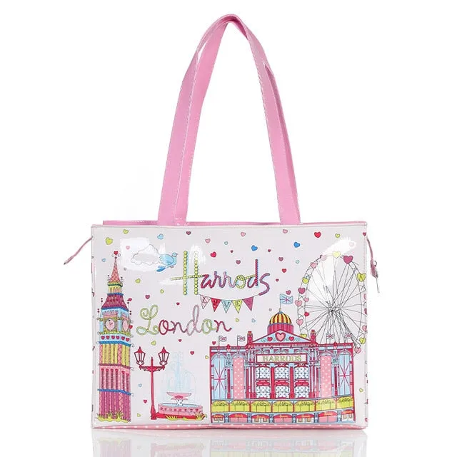 London Style PVC Reusable Shopping Bag Women's Bag Eco Friendly Small Signature Shopper Bag Waterproof Handbag Shoulder Bag