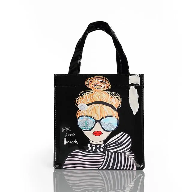 London Style PVC Reusable Shopping Bag Women's Bag Eco Friendly Small Signature Shopper Bag Waterproof Handbag Shoulder Bag