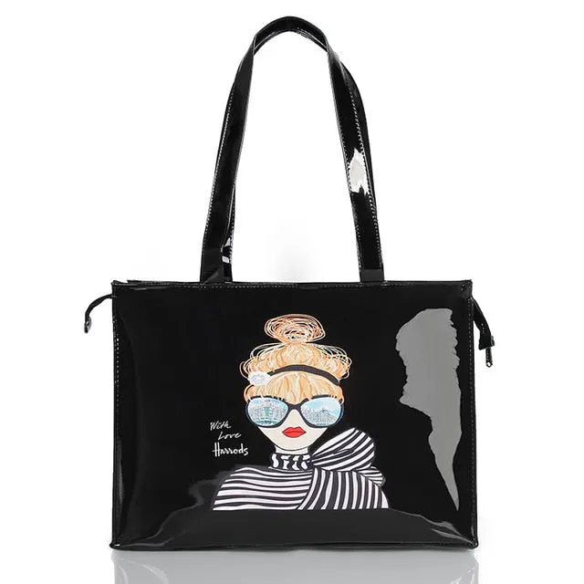 London Style PVC Reusable Shopping Bag Women's Bag Eco Friendly Small Signature Shopper Bag Waterproof Handbag Shoulder Bag
