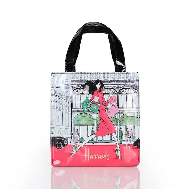 London Style PVC Reusable Shopping Bag Women's Bag Eco Friendly Small Signature Shopper Bag Waterproof Handbag Shoulder Bag