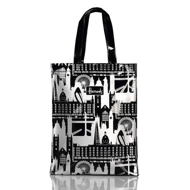 London Style PVC Reusable Shopping Bag Women's Bag Eco Friendly Small Signature Shopper Bag Waterproof Handbag Shoulder Bag