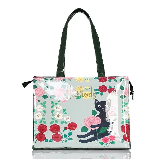 London Style PVC Reusable Shopping Bag Women's Bag Eco Friendly Small Signature Shopper Bag Waterproof Handbag Shoulder Bag