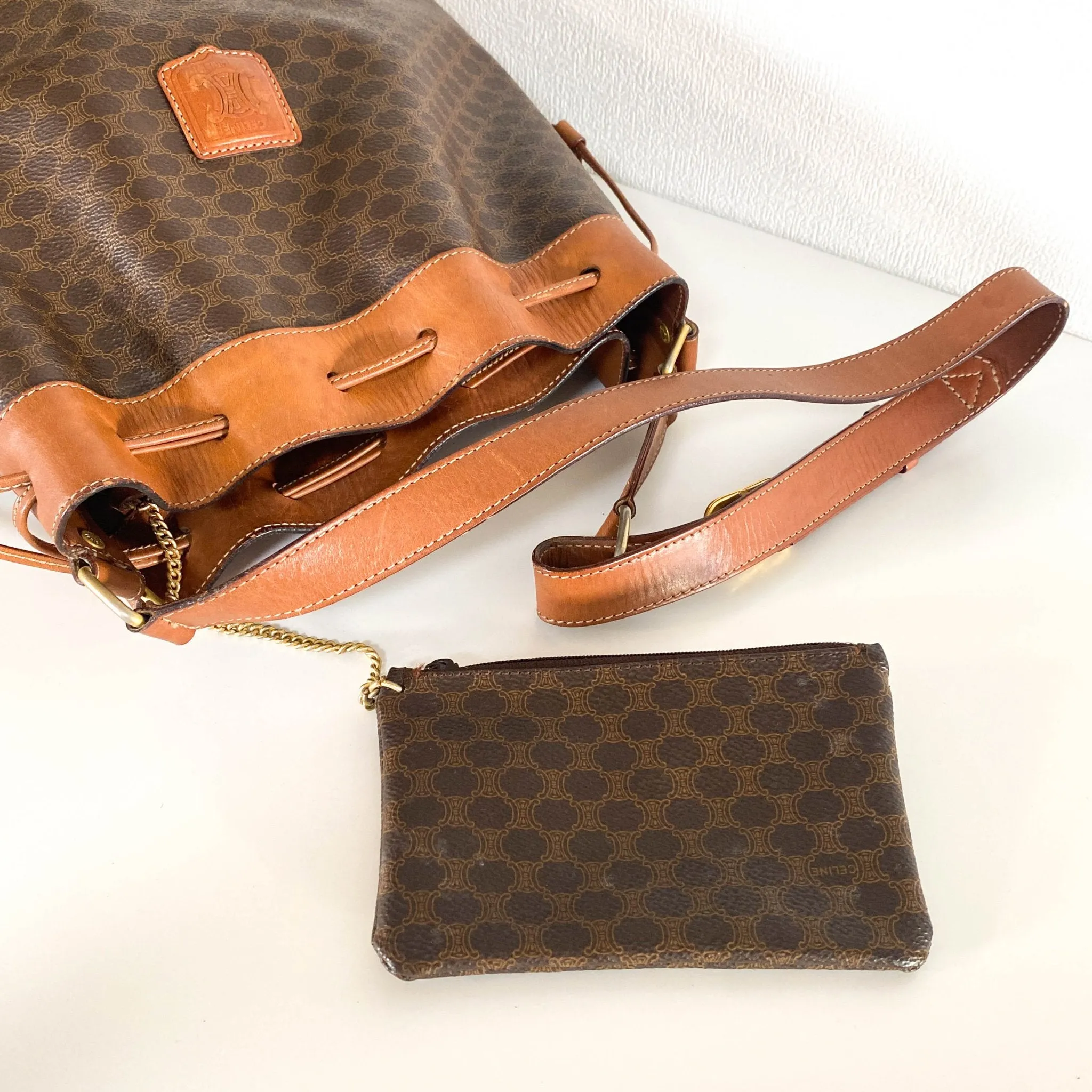 Macadam Triomphe Canvas Bucket Shoulder Bag