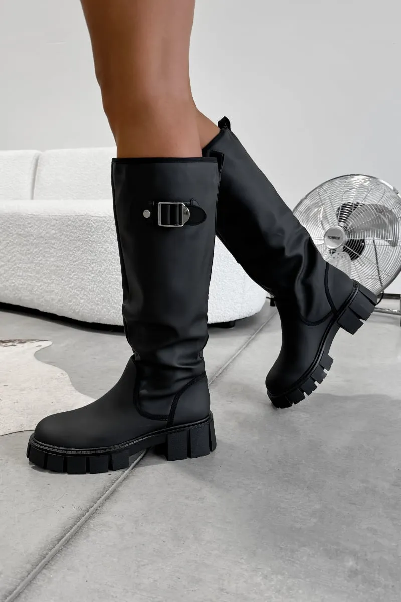 MAYA Chunky Buckle Rain Boots - Black