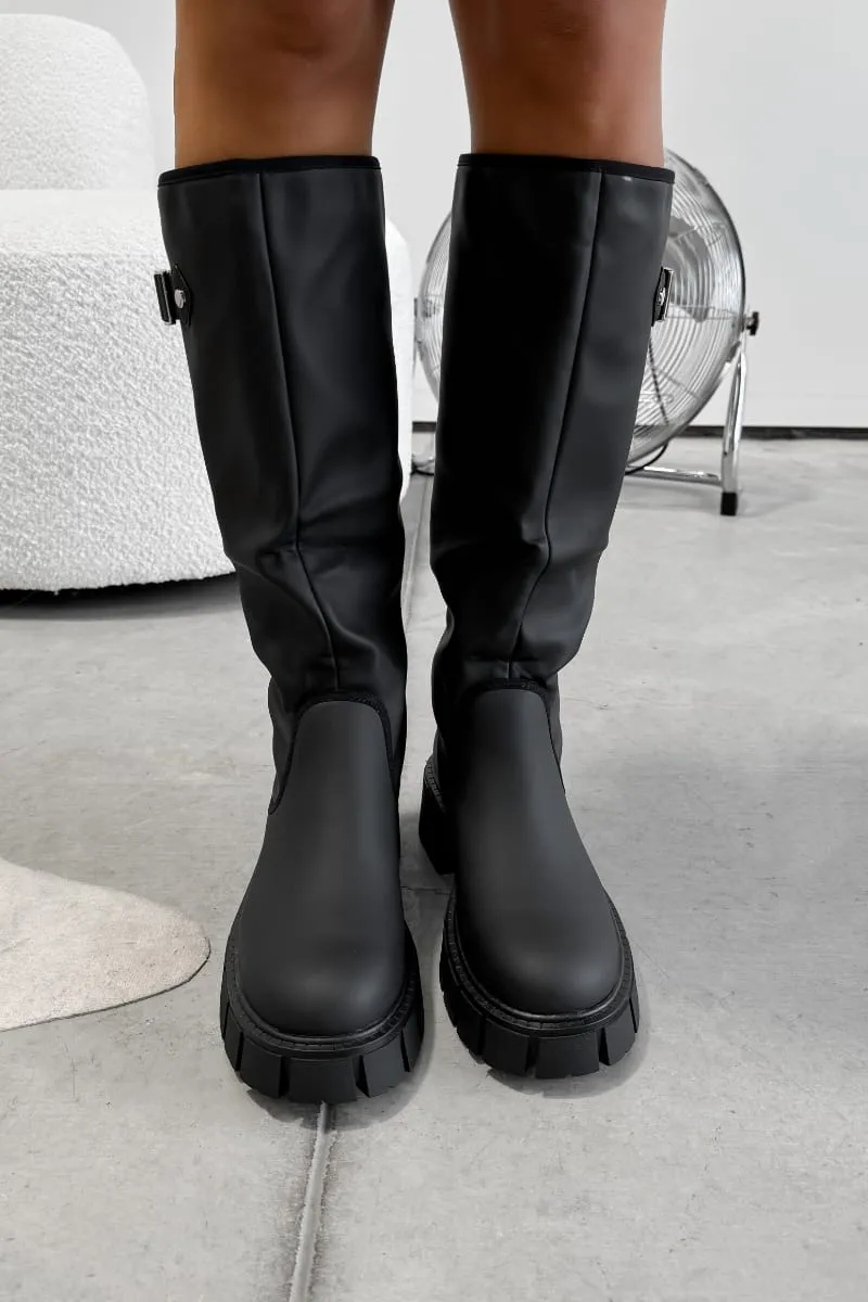 MAYA Chunky Buckle Rain Boots - Black