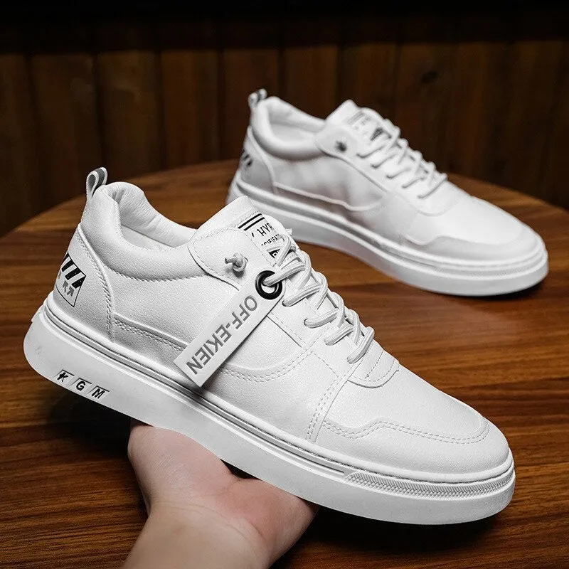 Men Shoes Four Seasons Youth Fashion Sneakers Simple Black Pu Leather Shoes Men Non-slip Casual Board Shoes Flat Fashion Zapatos