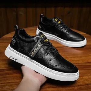 Men Shoes Four Seasons Youth Fashion Sneakers Simple Black Pu Leather Shoes Men Non-slip Casual Board Shoes Flat Fashion Zapatos