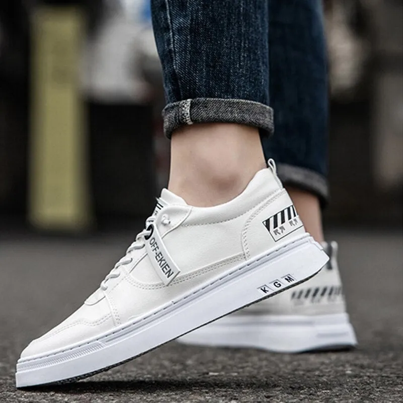 Men Shoes Four Seasons Youth Fashion Sneakers Simple Black Pu Leather Shoes Men Non-slip Casual Board Shoes Flat Fashion Zapatos