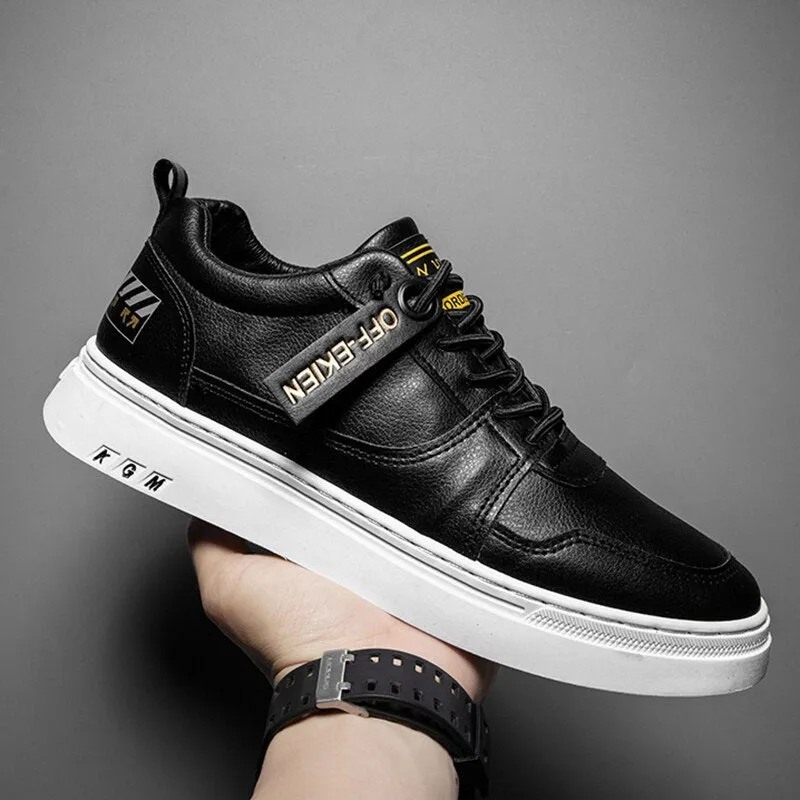 Men Shoes Four Seasons Youth Fashion Sneakers Simple Black Pu Leather Shoes Men Non-slip Casual Board Shoes Flat Fashion Zapatos