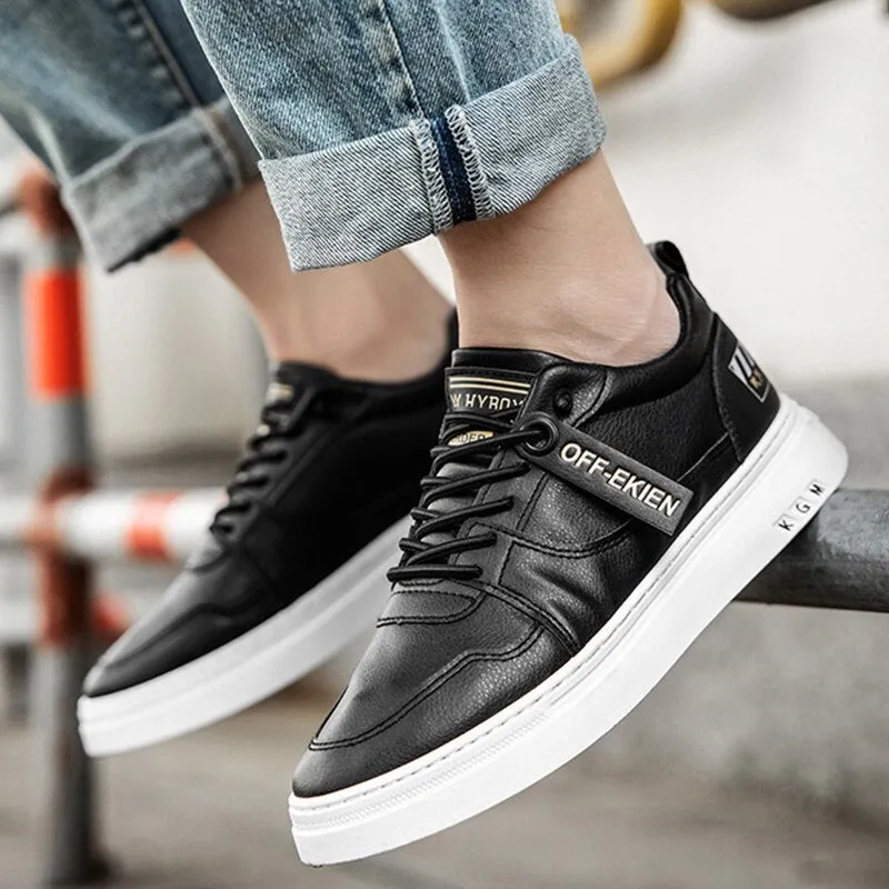 Men Shoes Four Seasons Youth Fashion Sneakers Simple Black Pu Leather Shoes Men Non-slip Casual Board Shoes Flat Fashion Zapatos