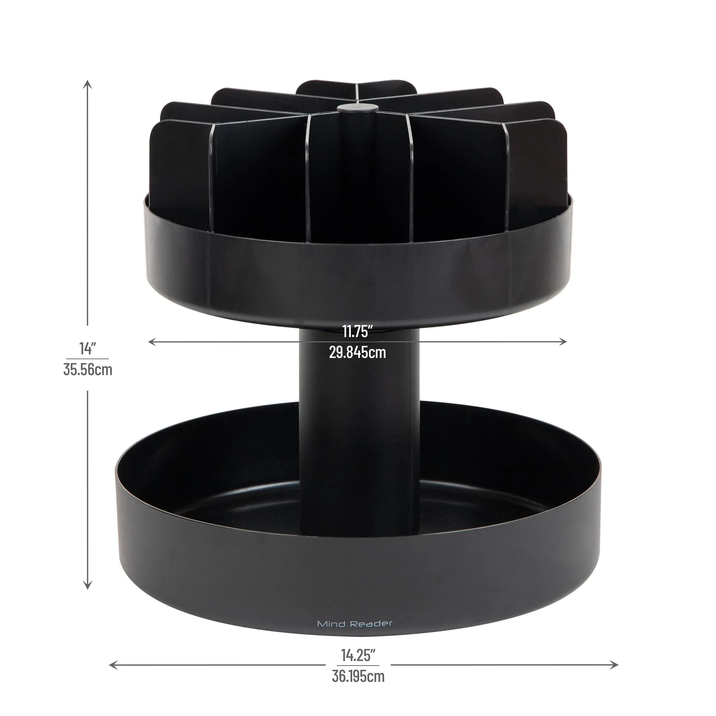 Mind Reader 2-Tier Snack Carousel, Countertop Organizer, Snack Tray, Breakroom, Kitchen, 14.25"L x 14.25"W x 14"H, Black
