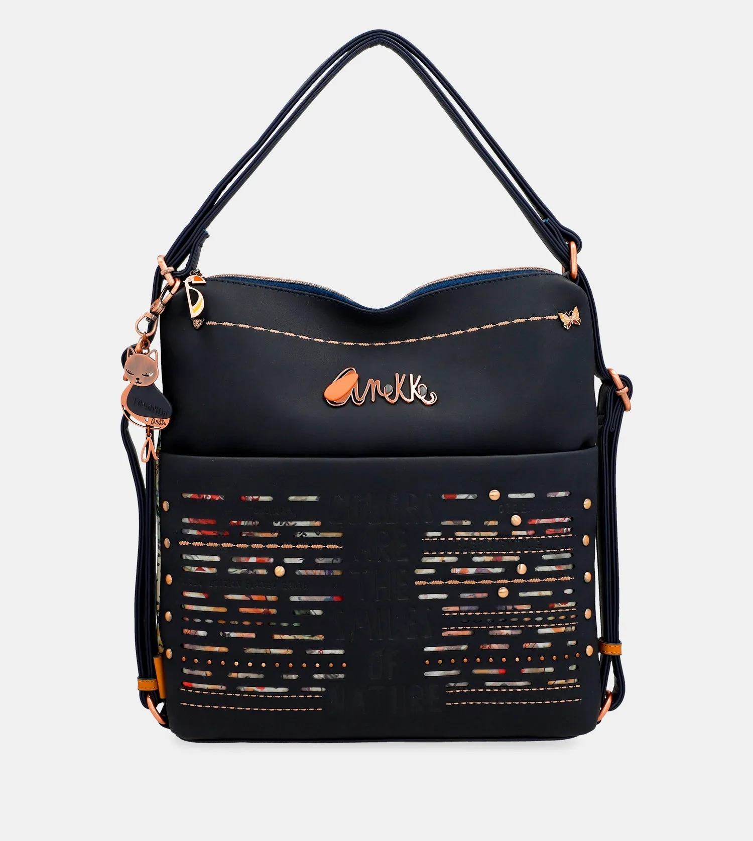 Nature Pachamama convertible navy blue bag into a rucksack