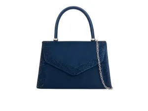 Navy Satin Crystal Trimmed Handbag