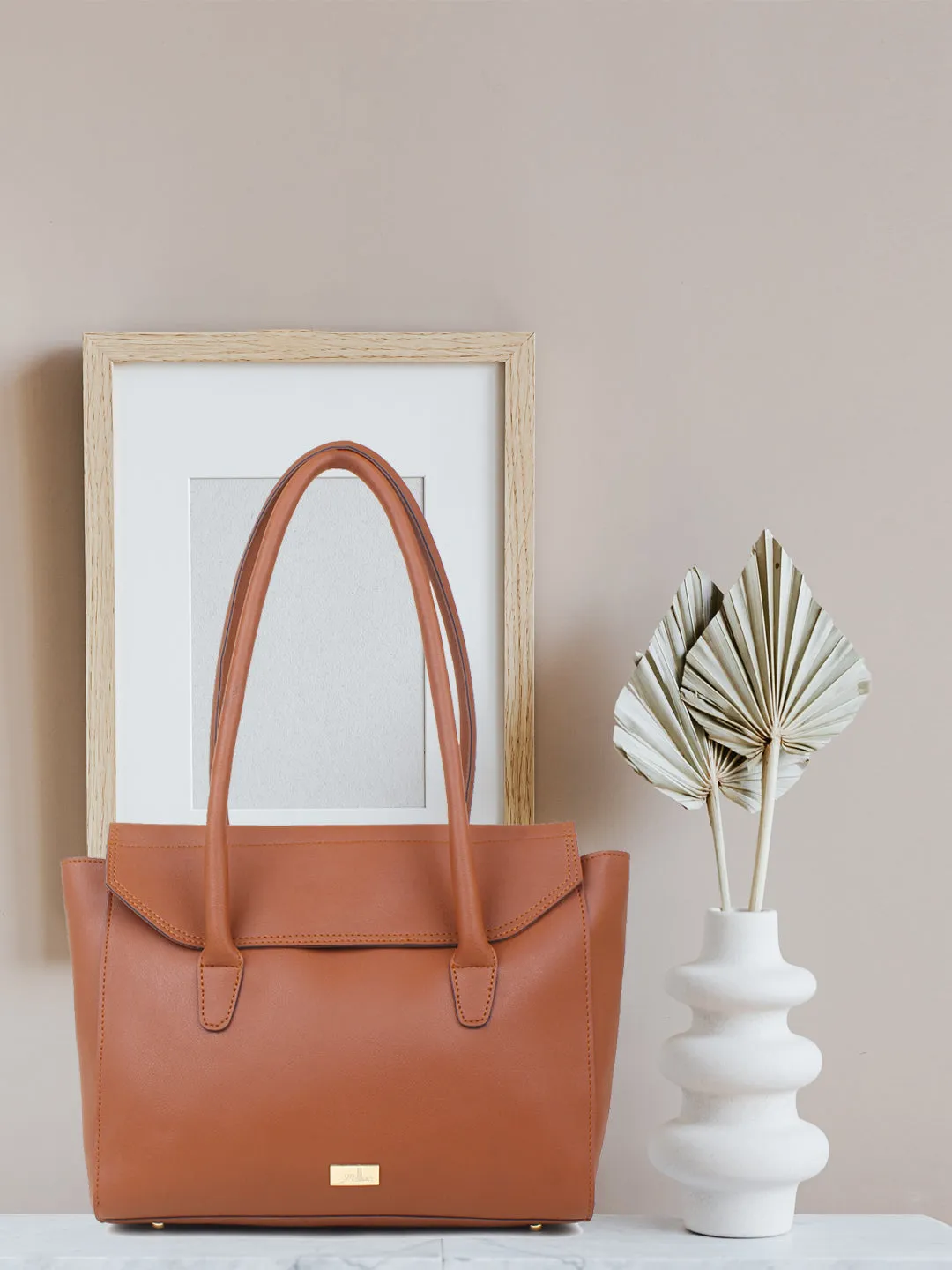 Oversized Tan multi compartment tote Bag