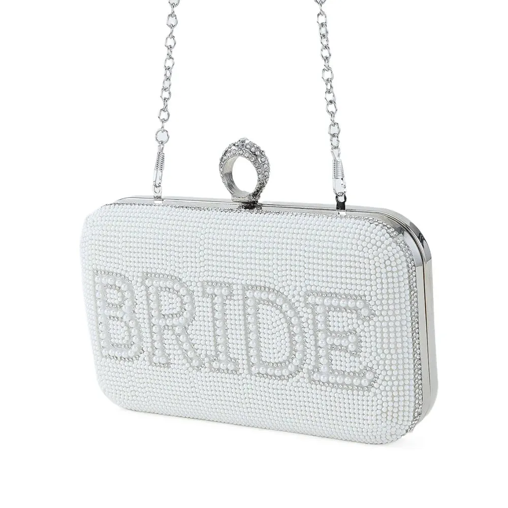 Pearl BRIDE Clutch Purse White Bridal Wedding Evening Bag Party Accessory
