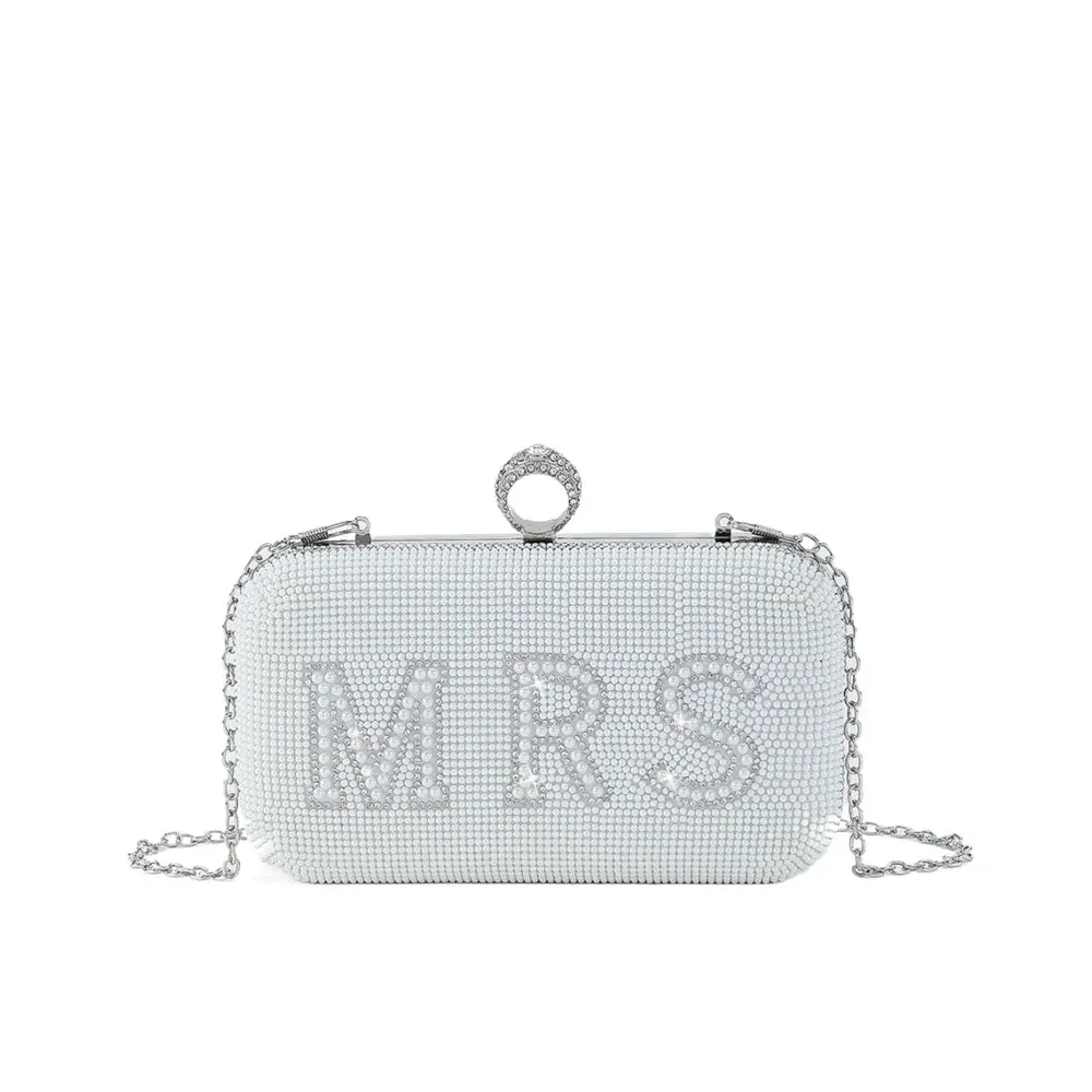 Pearl BRIDE Clutch Purse White Bridal Wedding Evening Bag Party Accessory