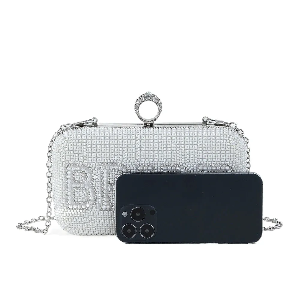 Pearl BRIDE Clutch Purse White Bridal Wedding Evening Bag Party Accessory