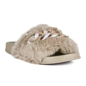 Polyp Acrylic Chain Strap Fur Slides in Beige