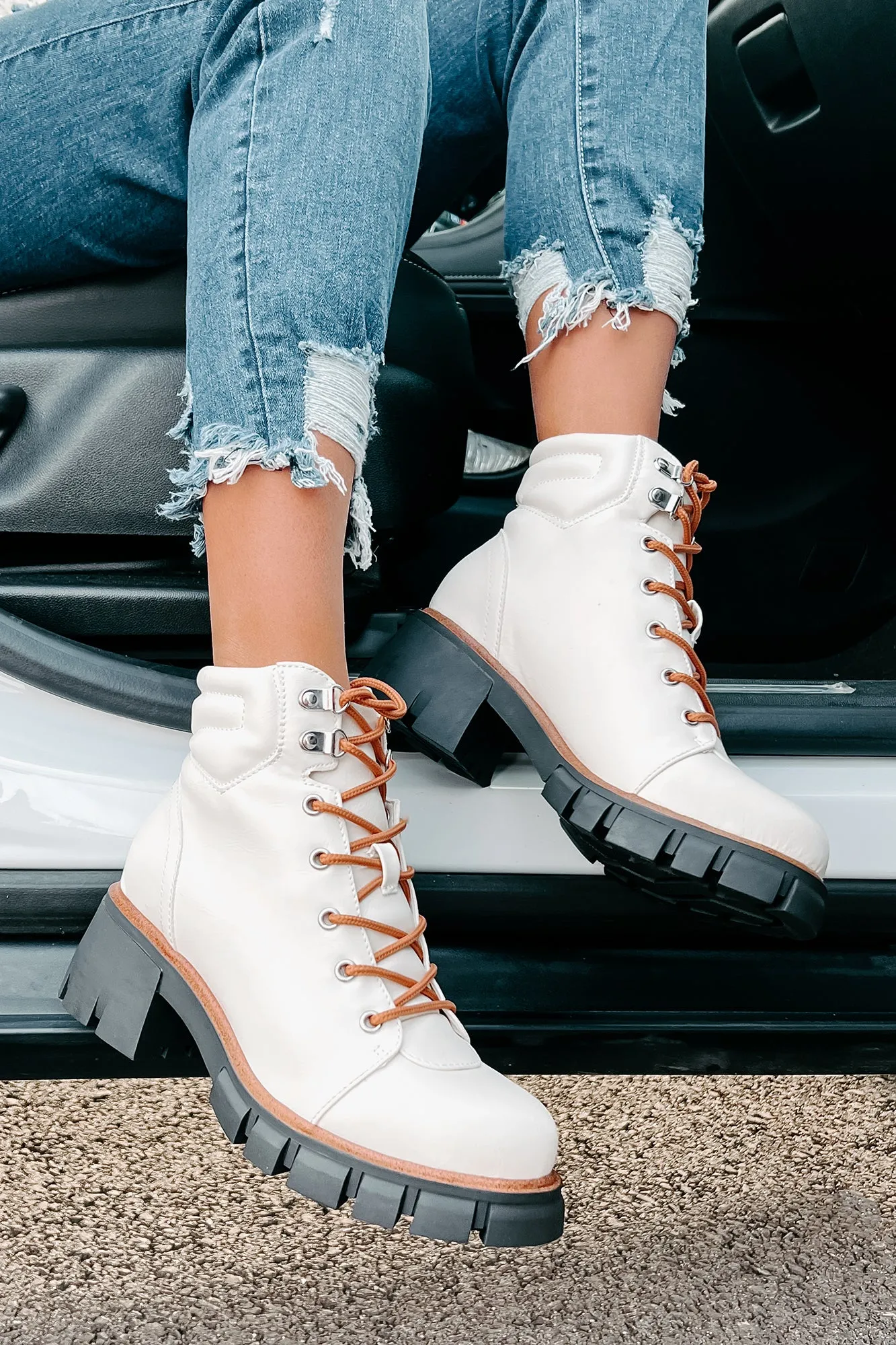 Ready To Explore Chunky Lace-Up Boots (Off White)