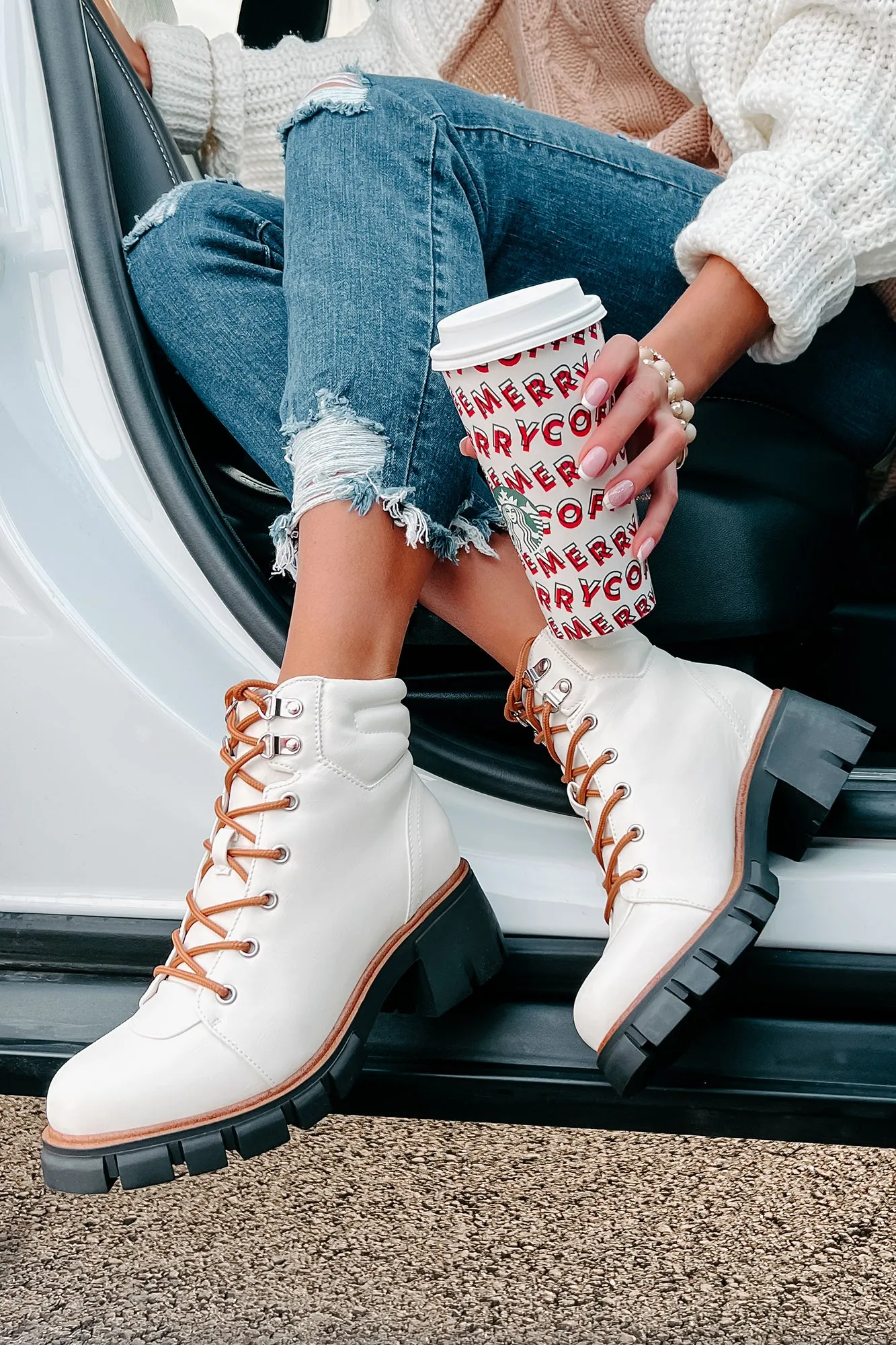 Ready To Explore Chunky Lace-Up Boots (Off White)