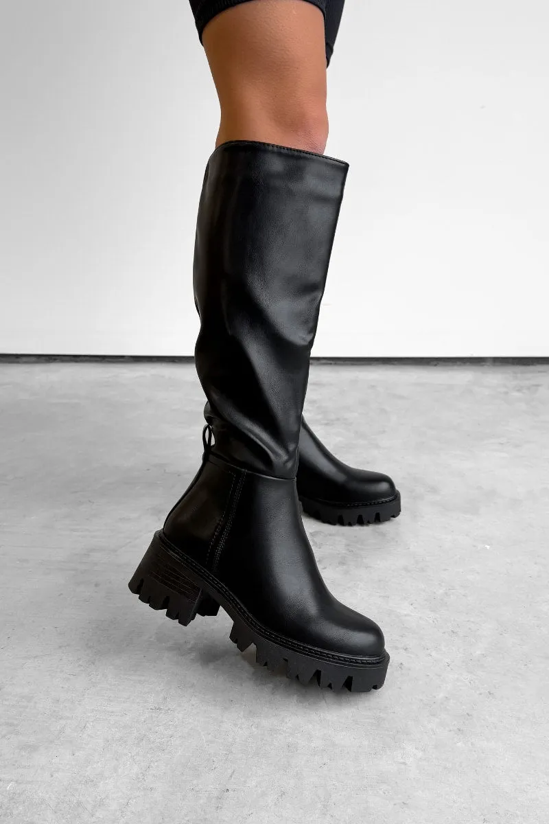 REASON Chunky Knee High Boots - Black PU