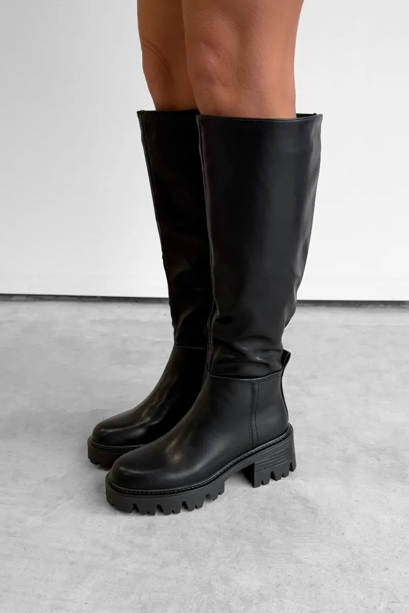 REASON Chunky Knee High Boots - Black PU