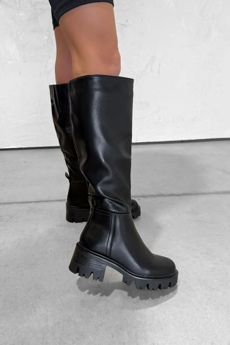 REASON Chunky Knee High Boots - Black PU