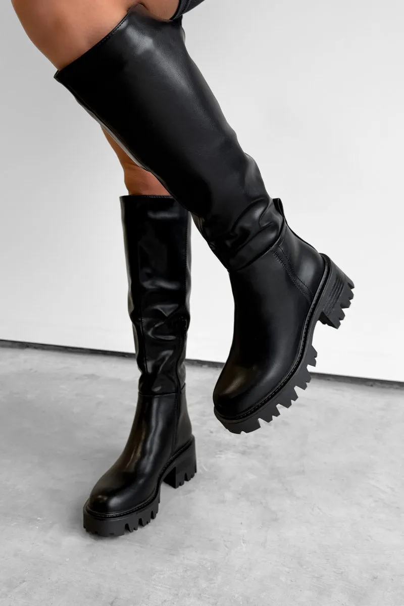 REASON Chunky Knee High Boots - Black PU
