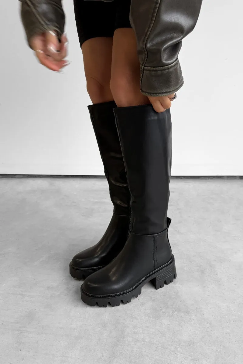 REASON Chunky Knee High Boots - Black PU