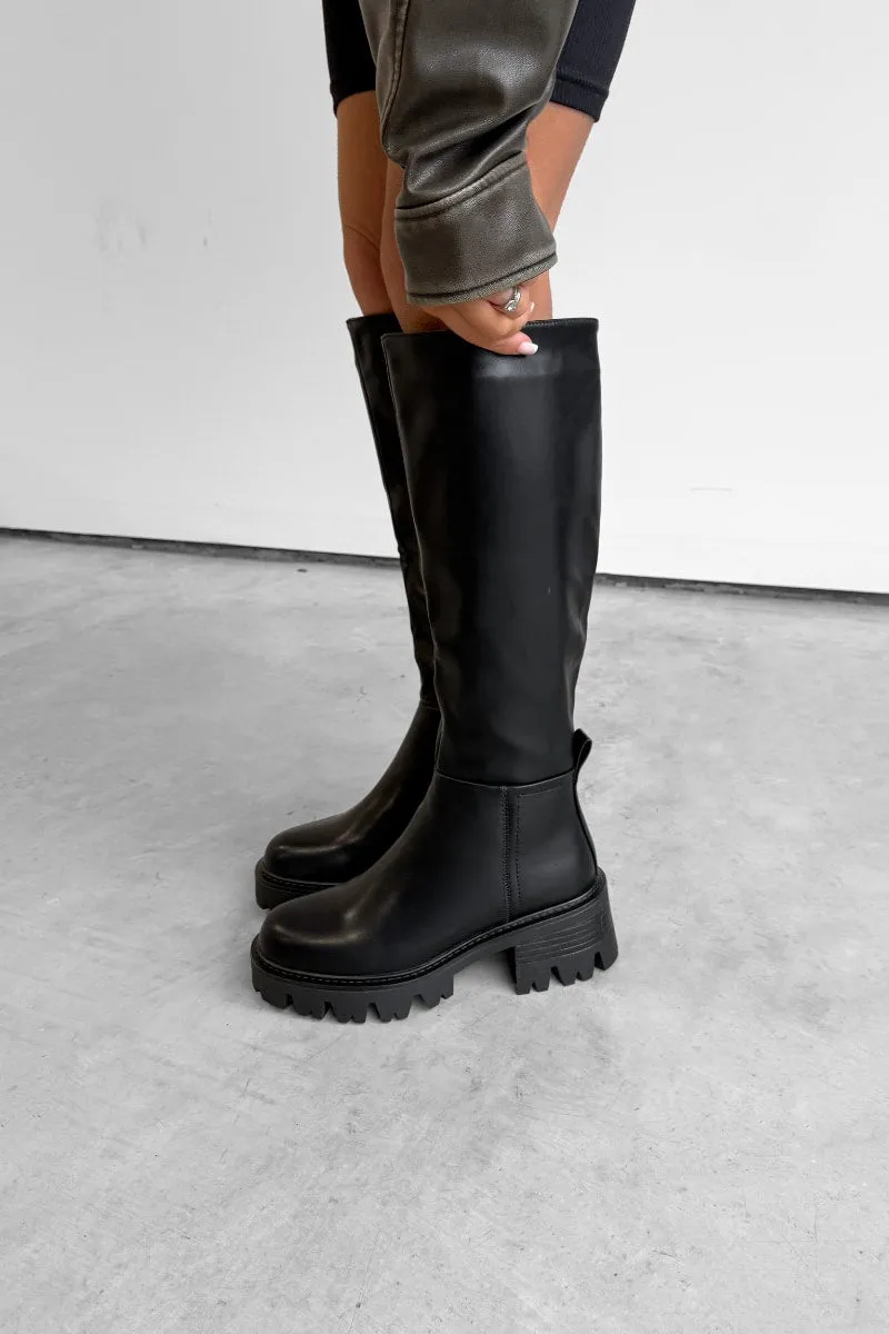 REASON Chunky Knee High Boots - Black PU