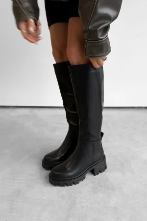 REASON Chunky Knee High Boots - Black PU