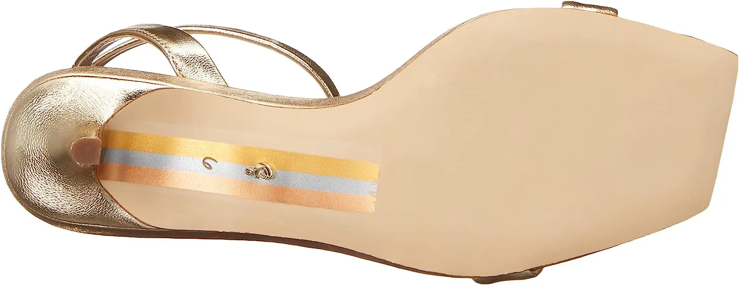 Sam Edelman Rayelle Gold Leaf Square Toe Buckle Ankle Strap Kitten Heel Sandals