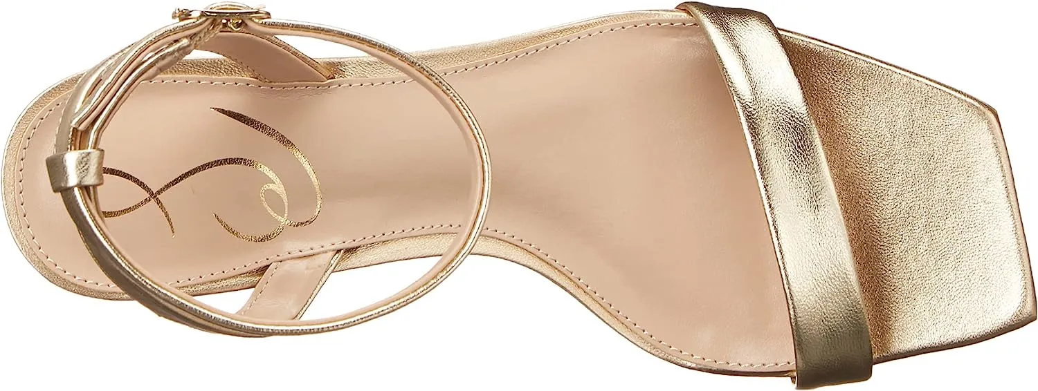 Sam Edelman Rayelle Gold Leaf Square Toe Buckle Ankle Strap Kitten Heel Sandals