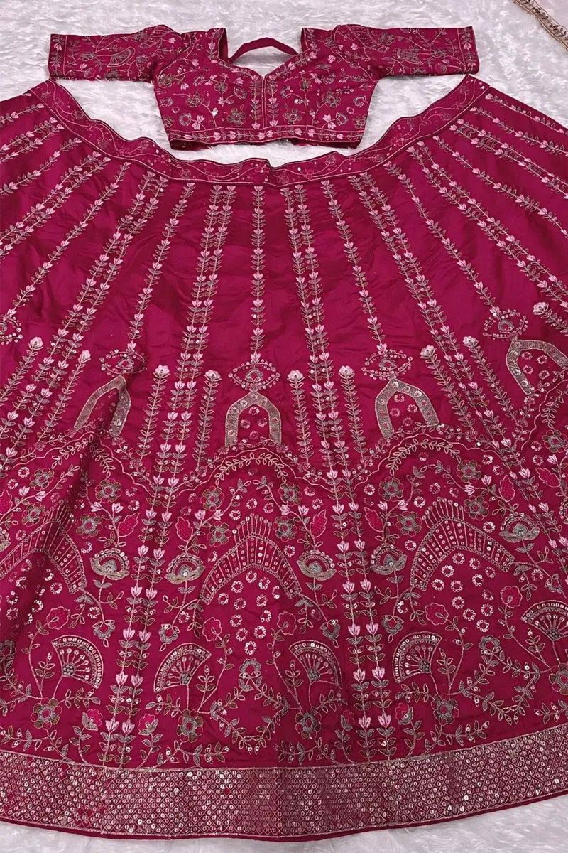 Silk Fabric Pink Bridal Lehenga For Engagement Ceremony