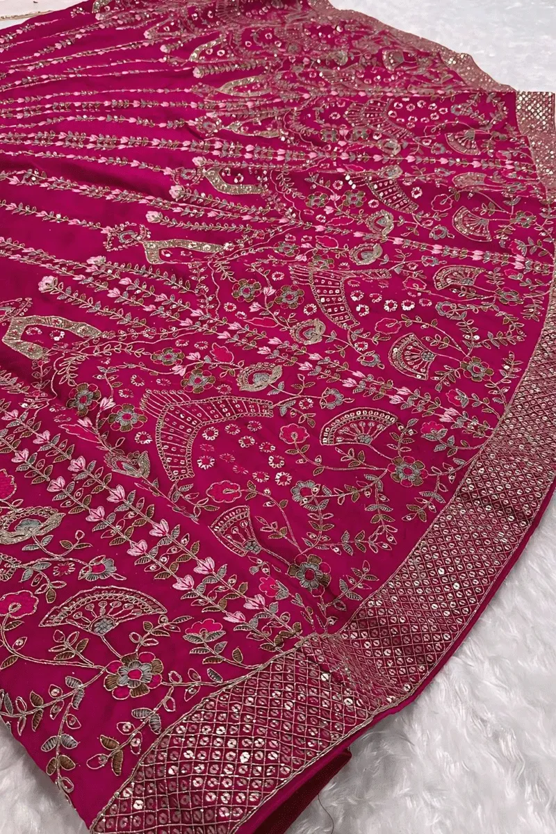 Silk Fabric Pink Bridal Lehenga For Engagement Ceremony