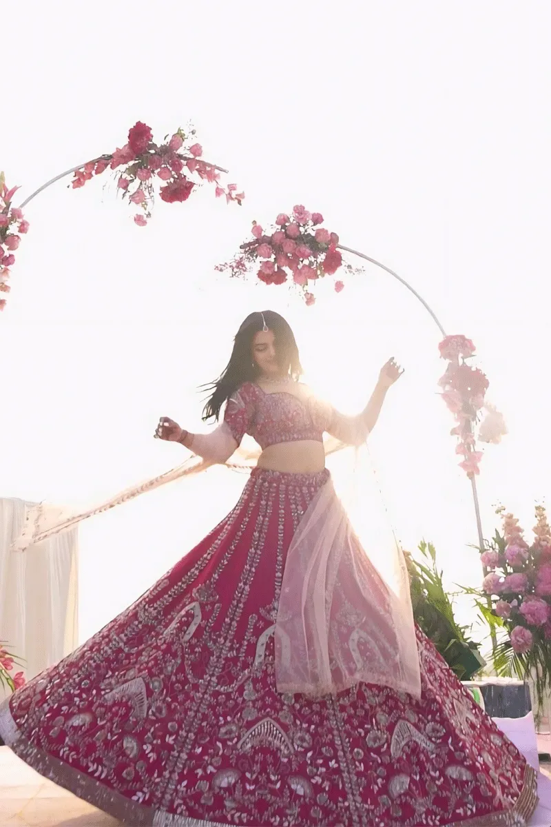 Silk Fabric Pink Bridal Lehenga For Engagement Ceremony