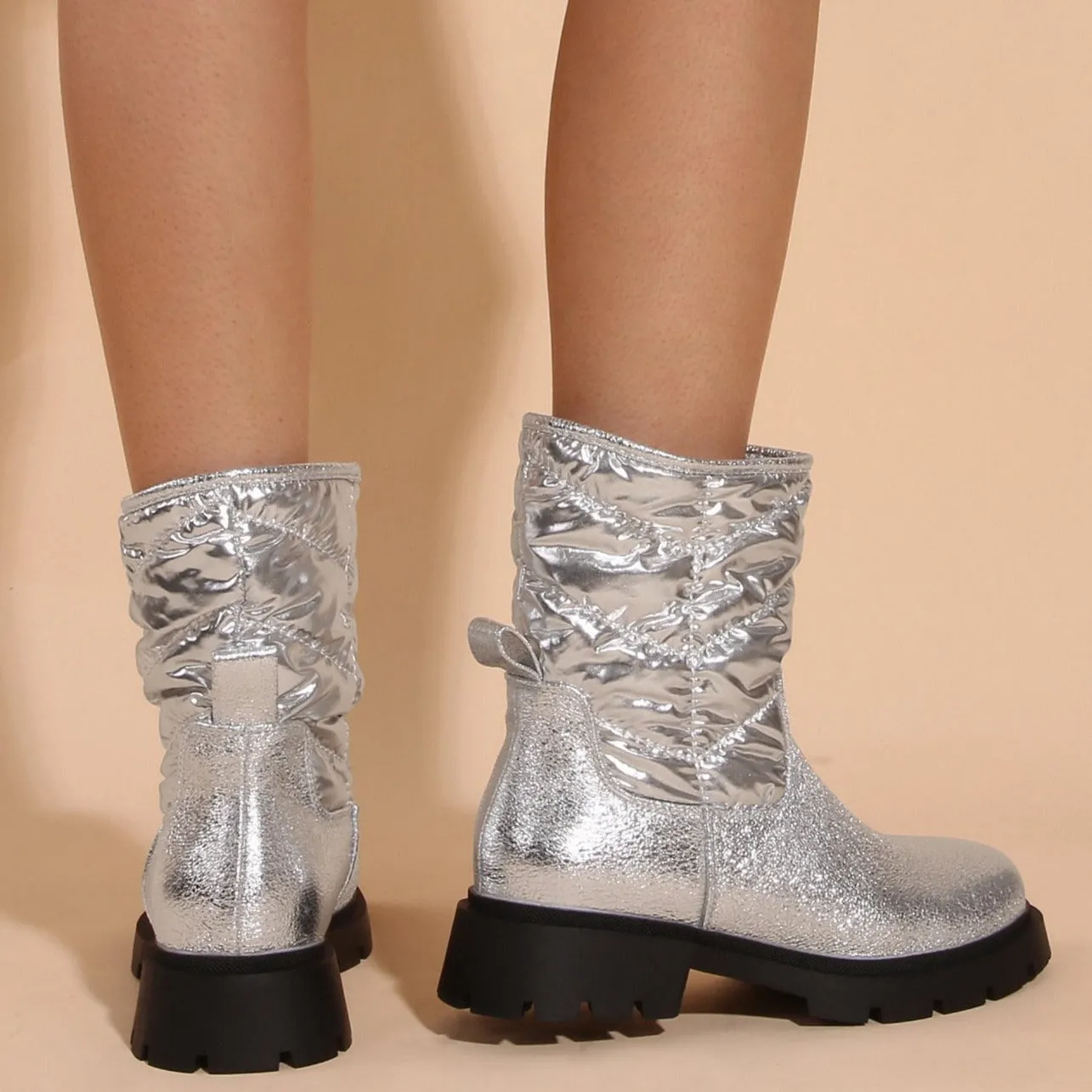 Silver Platform Chunky Boots