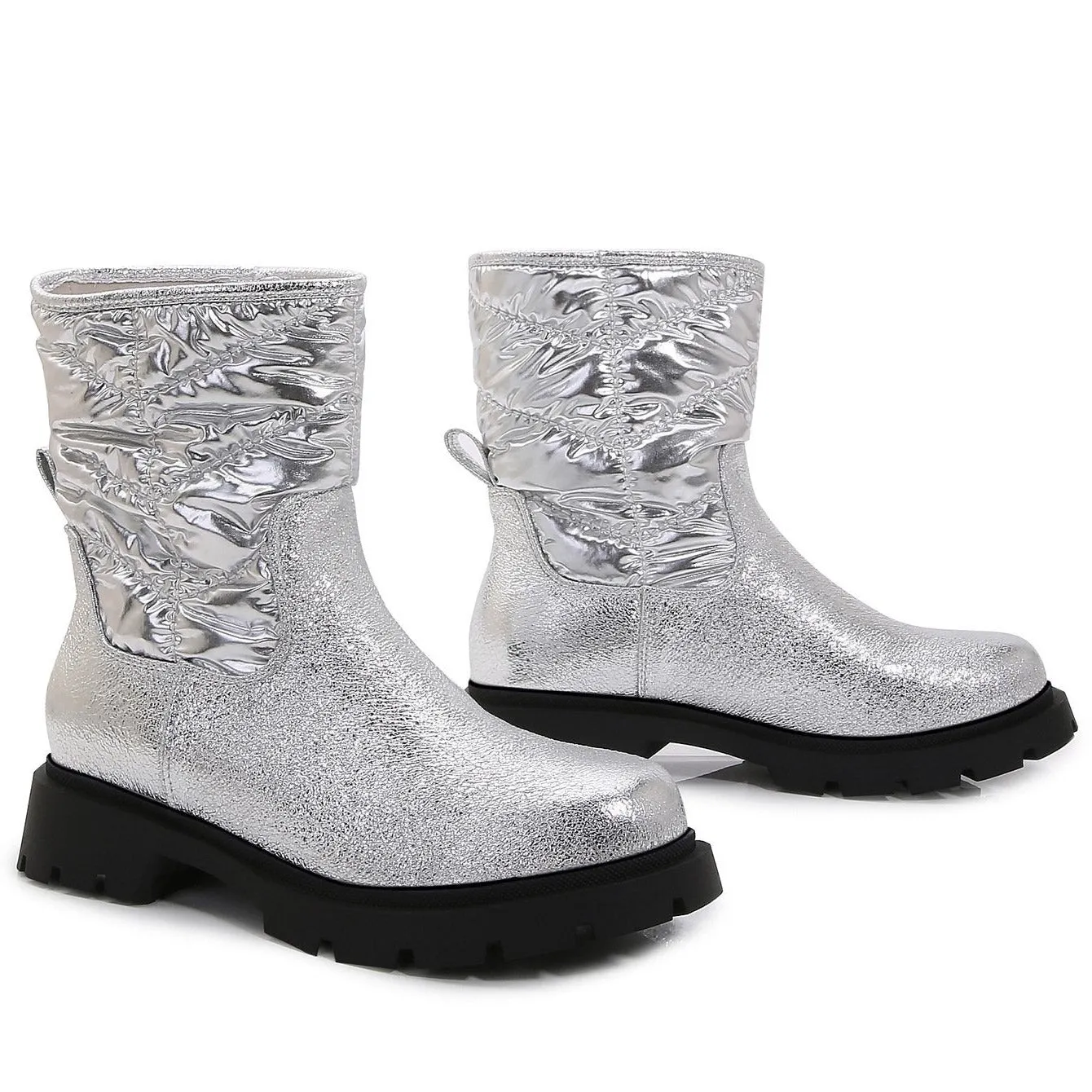 Silver Platform Chunky Boots