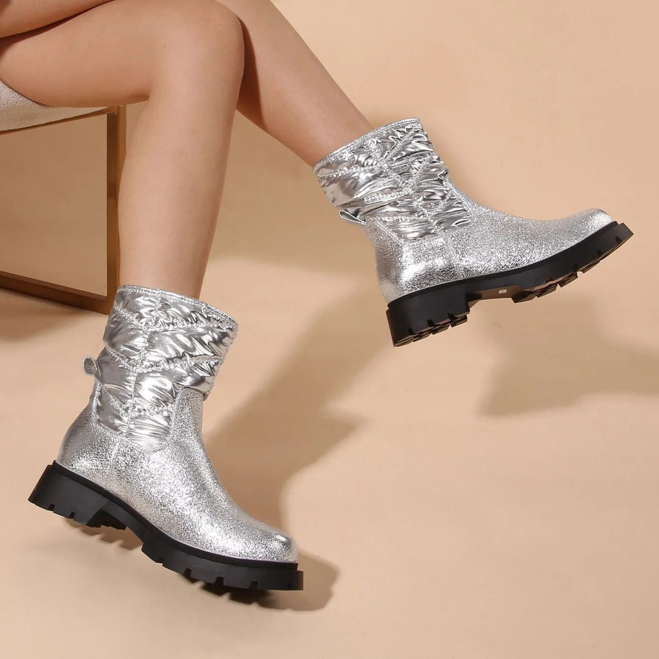Silver Platform Chunky Boots