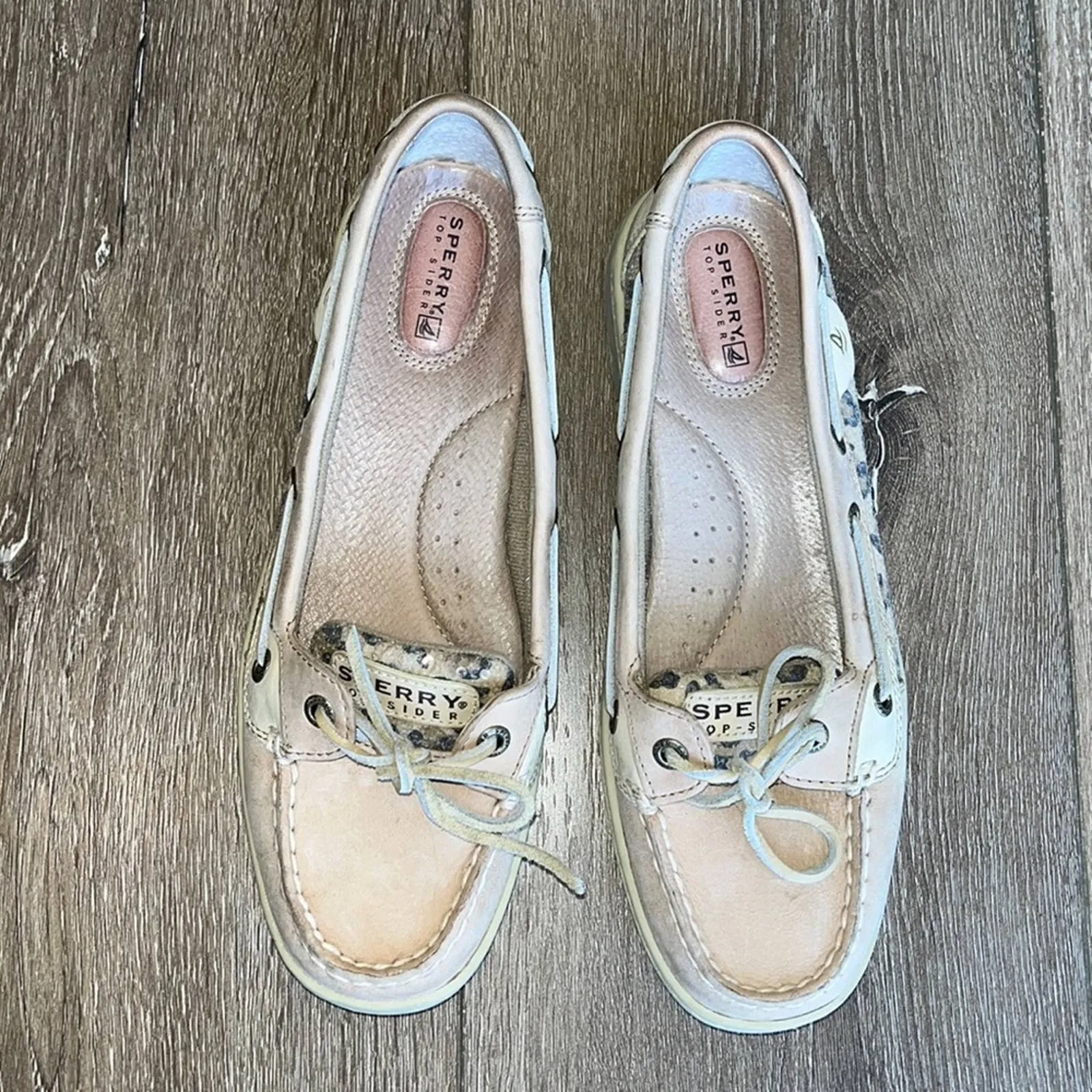 Size 8.5 Sperry Angelfish Leopard Sequin Slip On Loafers Boat Shoes